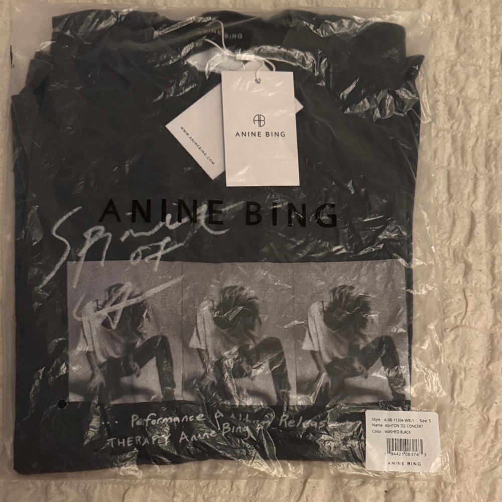 Anine Bing Ashton Tee Concert Washed Black Graphic Size S NWT
